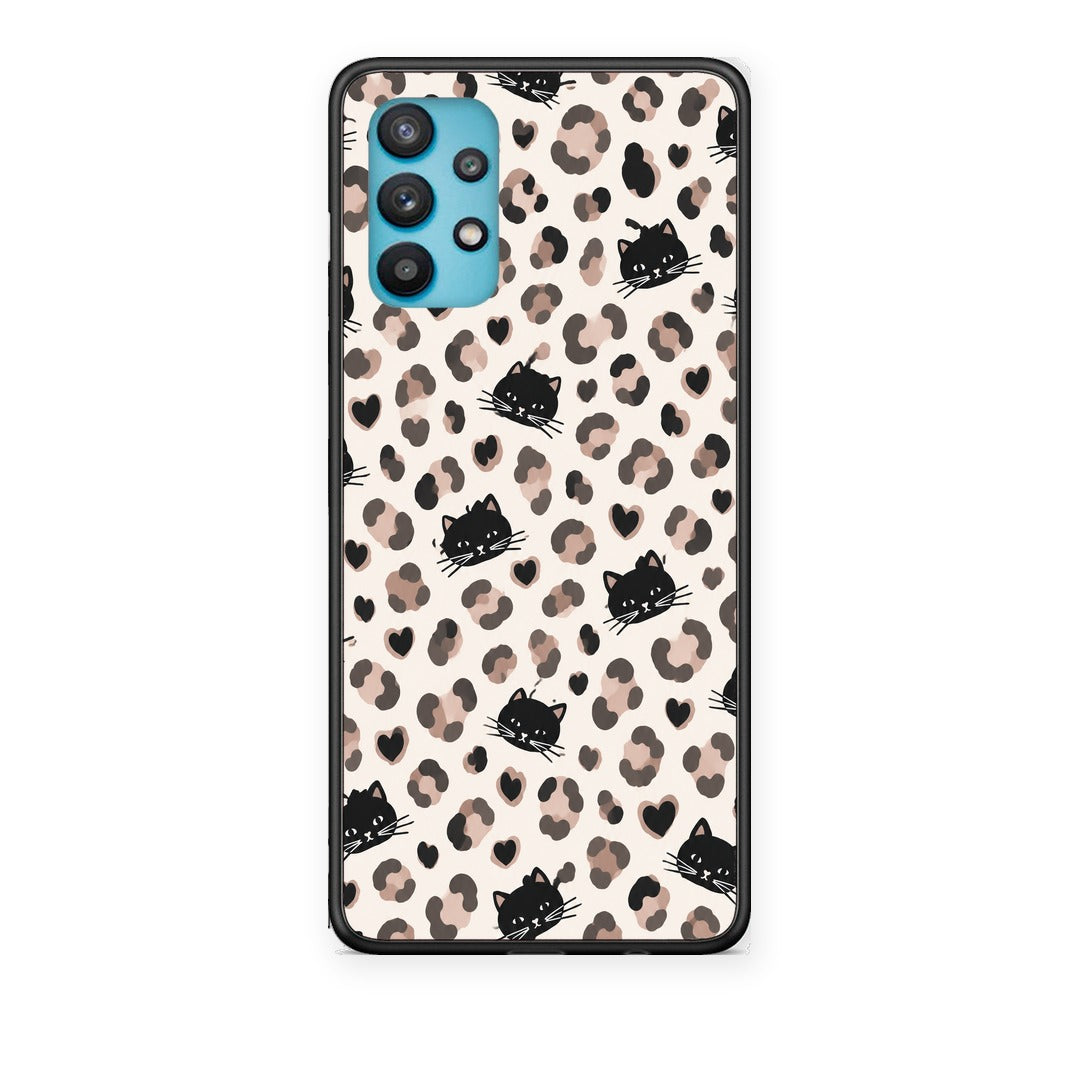 Θήκη Samsung Galaxy A32 5G Leopard Spots and Black Cats on Cream από τη Smartfits με σχέδιο στο πίσω μέρος και μαύρο περίβλημα | Samsung Galaxy A32 5G Leopard Spots and Black Cats on Cream case with colorful back and black bezels