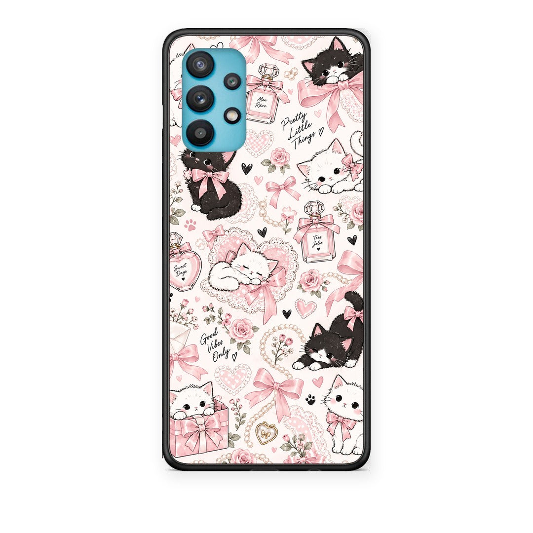 Θήκη Samsung Galaxy A32 5G Pink Bows and Kittens Collage από τη Smartfits με σχέδιο στο πίσω μέρος και μαύρο περίβλημα | Samsung Galaxy A32 5G Pink Bows and Kittens Collage case with colorful back and black bezels