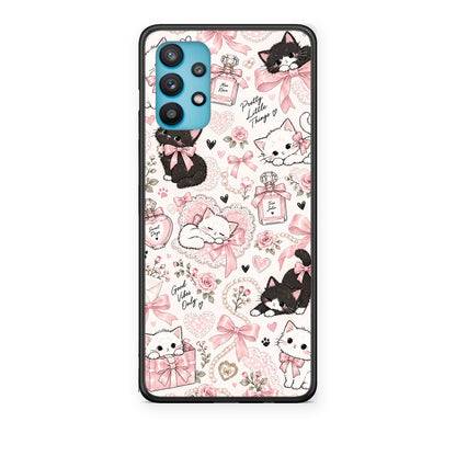 Θήκη Samsung Galaxy A32 5G Pink Bows and Kittens Collage από τη Smartfits με σχέδιο στο πίσω μέρος και μαύρο περίβλημα | Samsung Galaxy A32 5G Pink Bows and Kittens Collage case with colorful back and black bezels