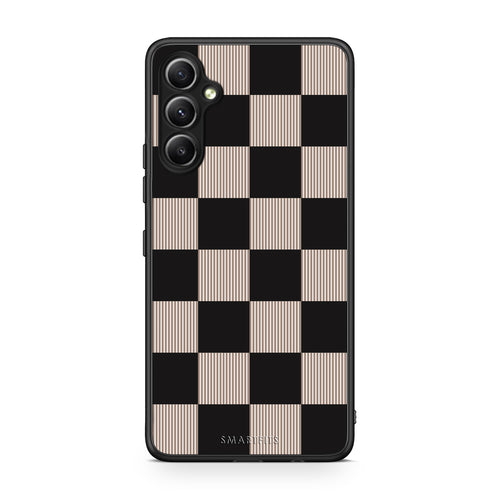 Θήκη Samsung Galaxy A34 Black and Taupe Striped Checks από τη Smartfits με σχέδιο στο πίσω μέρος και μαύρο περίβλημα | Samsung Galaxy A34 Black and Taupe Striped Checks case with colorful back and black bezels