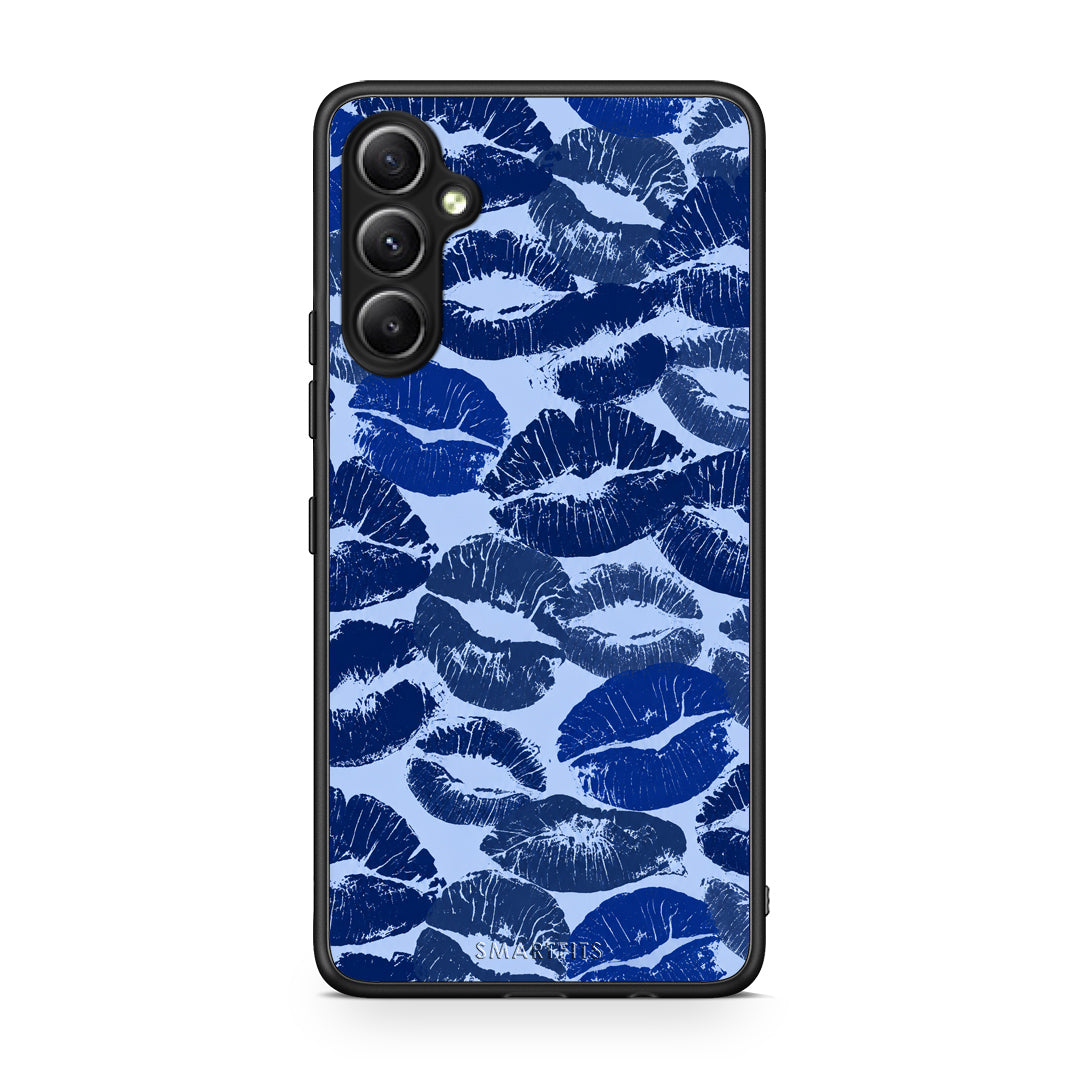 Θήκη Samsung Galaxy A34 Blue Lipstick Kisses από τη Smartfits με σχέδιο στο πίσω μέρος και μαύρο περίβλημα | Samsung Galaxy A34 Blue Lipstick Kisses case with colorful back and black bezels