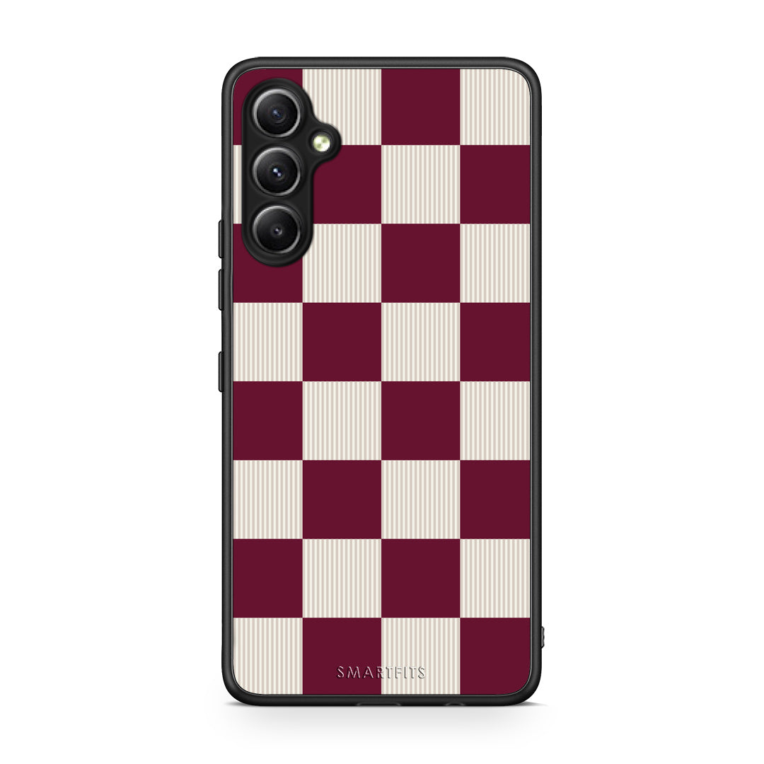 Θήκη Samsung Galaxy A34 Burgundy and Cream Striped Checks από τη Smartfits με σχέδιο στο πίσω μέρος και μαύρο περίβλημα | Samsung Galaxy A34 Burgundy and Cream Striped Checks case with colorful back and black bezels