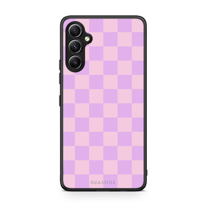 Θήκη Samsung Galaxy A34 Lavender and Pink Checkerboard από τη Smartfits με σχέδιο στο πίσω μέρος και μαύρο περίβλημα | Samsung Galaxy A34 Lavender and Pink Checkerboard case with colorful back and black bezels