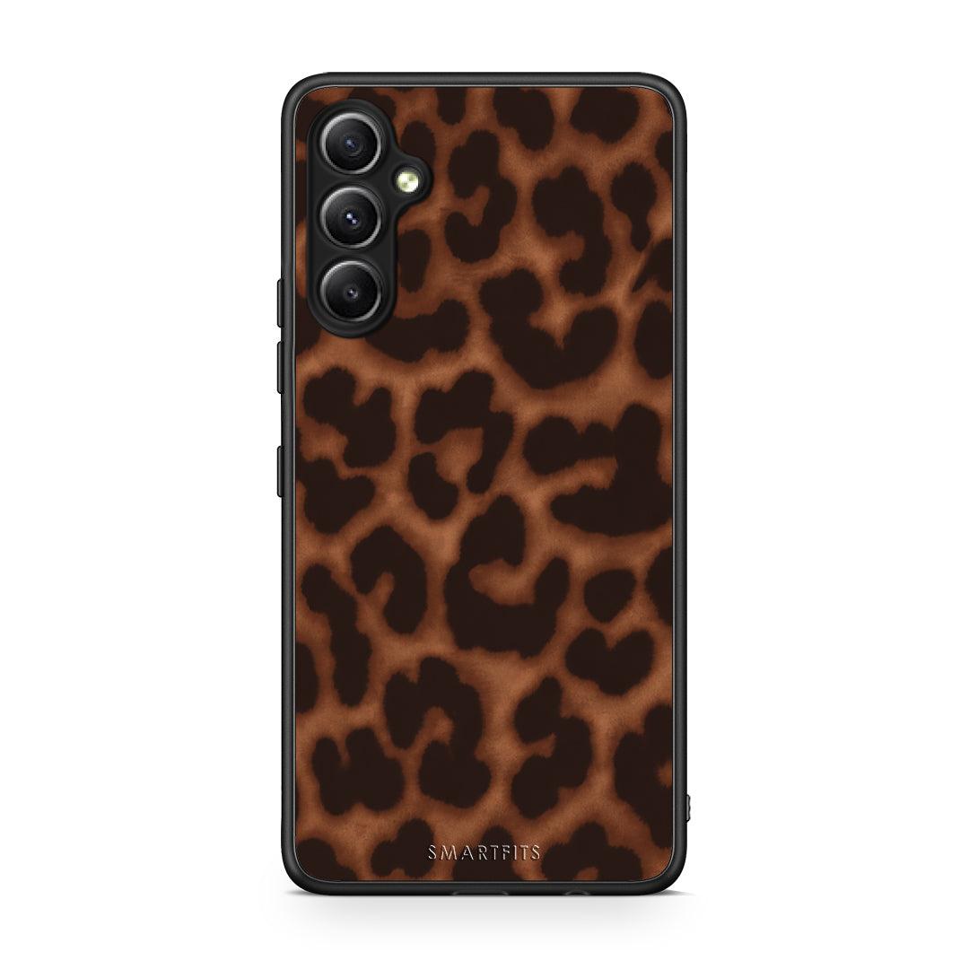Θήκη Samsung Galaxy A34 Leopard Print Dark Brown από τη Smartfits με σχέδιο στο πίσω μέρος και μαύρο περίβλημα | Samsung Galaxy A34 Leopard Print Dark Brown case with colorful back and black bezels