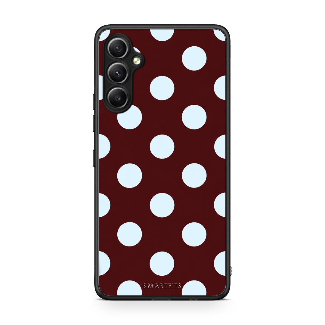 Θήκη Samsung Galaxy A34 Pale Blue Large Polka Dots on Burgundy από τη Smartfits με σχέδιο στο πίσω μέρος και μαύρο περίβλημα | Samsung Galaxy A34 Pale Blue Large Polka Dots on Burgundy case with colorful back and black bezels