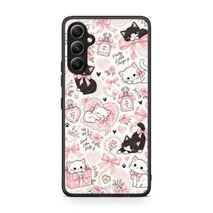 Θήκη Samsung Galaxy A34 Pink Bows and Kittens Collage από τη Smartfits με σχέδιο στο πίσω μέρος και μαύρο περίβλημα | Samsung Galaxy A34 Pink Bows and Kittens Collage case with colorful back and black bezels