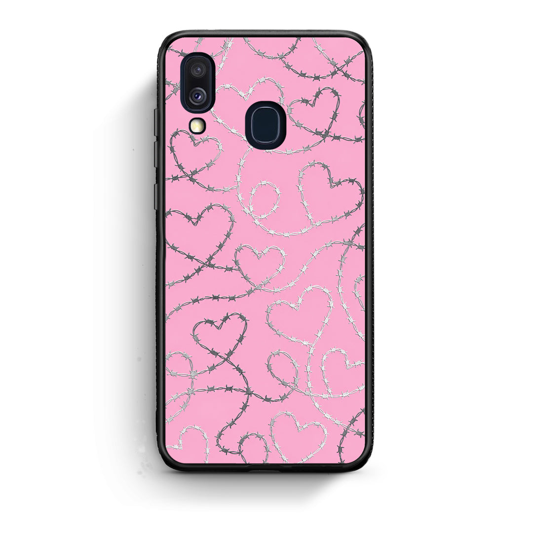 Θήκη Samsung Galaxy A40 Barbed Wire Hearts on Pink από τη Smartfits με σχέδιο στο πίσω μέρος και μαύρο περίβλημα | Samsung Galaxy A40 Barbed Wire Hearts on Pink case with colorful back and black bezels