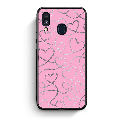 Θήκη Samsung Galaxy A40 Barbed Wire Hearts on Pink από τη Smartfits με σχέδιο στο πίσω μέρος και μαύρο περίβλημα | Samsung Galaxy A40 Barbed Wire Hearts on Pink case with colorful back and black bezels