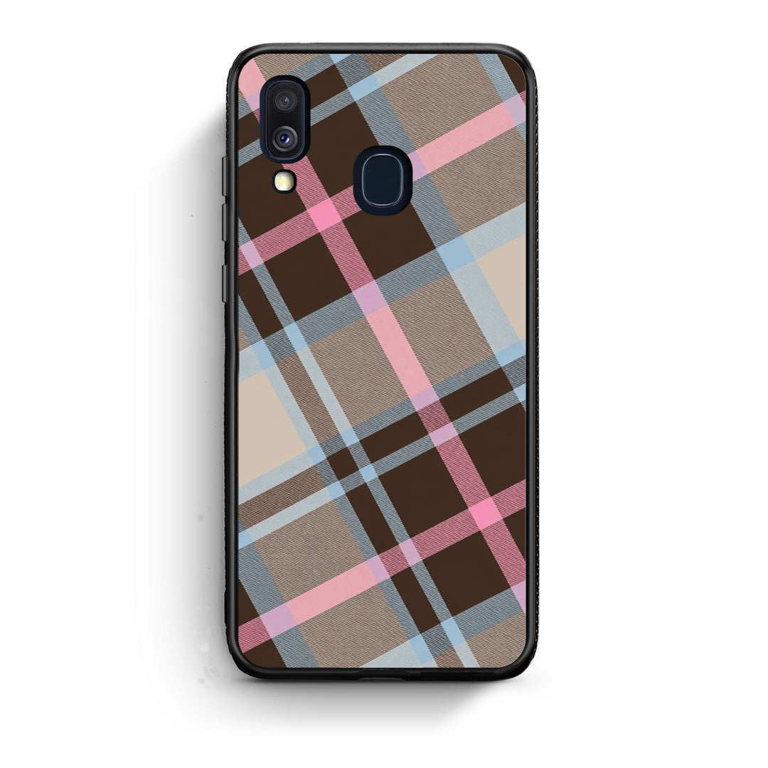 Θήκη Samsung Galaxy A40 Brown Pink and Blue Diagonal Plaid από τη Smartfits με σχέδιο στο πίσω μέρος και μαύρο περίβλημα | Samsung Galaxy A40 Brown Pink and Blue Diagonal Plaid case with colorful back and black bezels