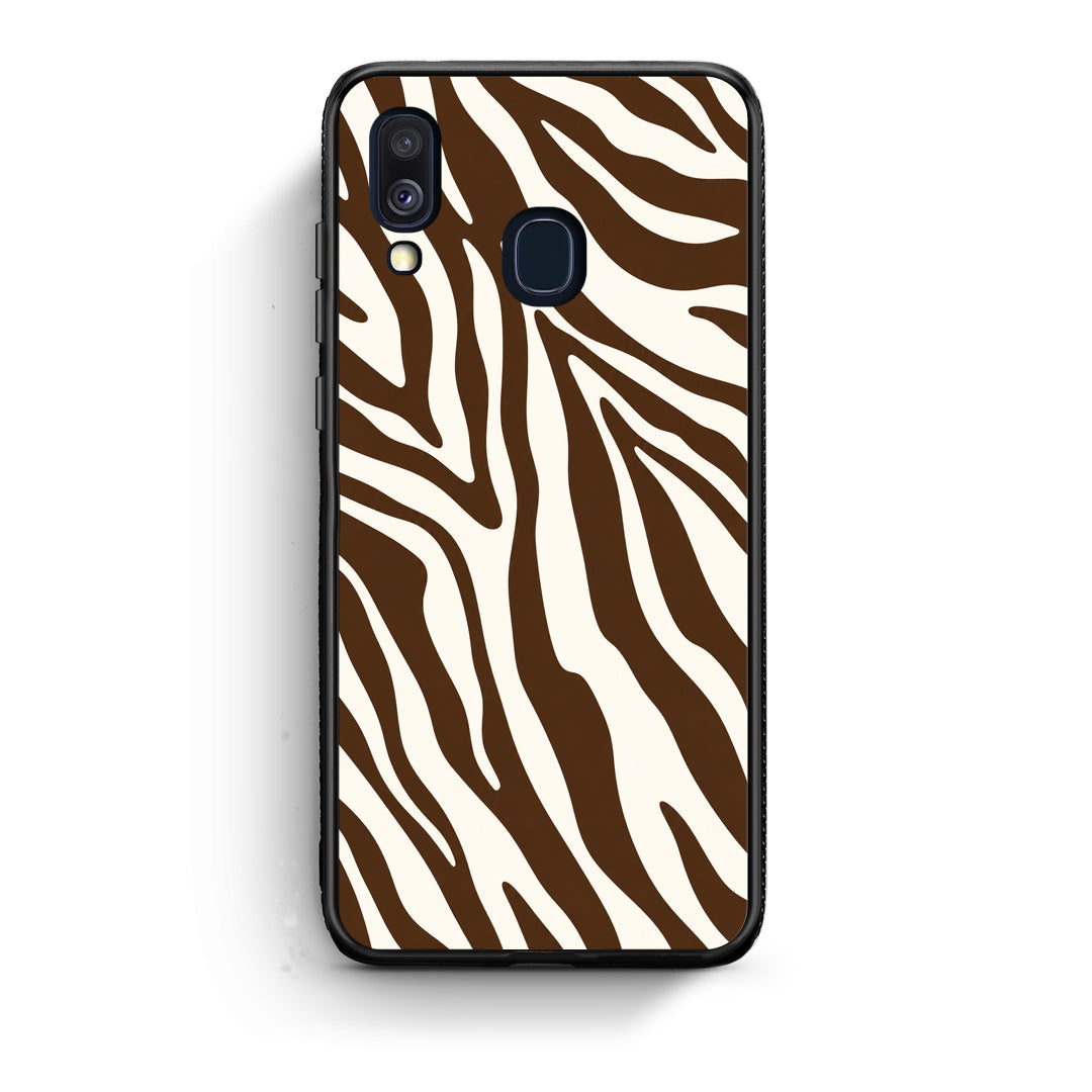 Θήκη Samsung Galaxy A40 Brown and Cream Zebra Stripes από τη Smartfits με σχέδιο στο πίσω μέρος και μαύρο περίβλημα | Samsung Galaxy A40 Brown and Cream Zebra Stripes case with colorful back and black bezels
