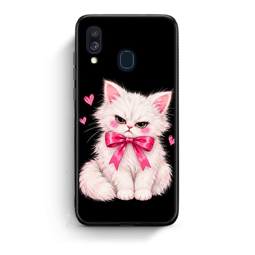 Θήκη Samsung Galaxy A40 Grumpy Party Kitten on Black από τη Smartfits με σχέδιο στο πίσω μέρος και μαύρο περίβλημα | Samsung Galaxy A40 Grumpy Party Kitten on Black case with colorful back and black bezels