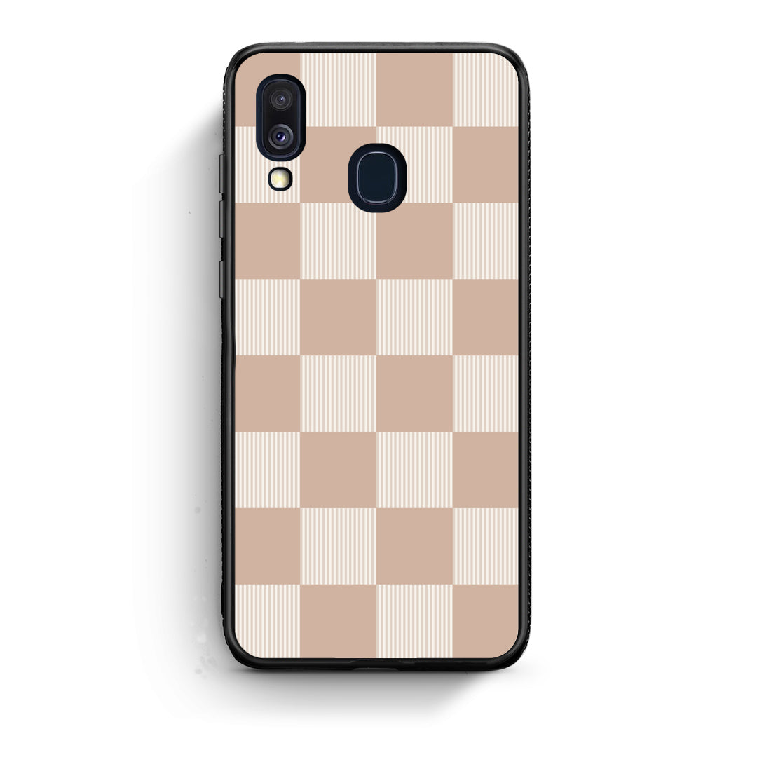 Θήκη Samsung Galaxy A40 Latte and Cream Striped Checks από τη Smartfits με σχέδιο στο πίσω μέρος και μαύρο περίβλημα | Samsung Galaxy A40 Latte and Cream Striped Checks case with colorful back and black bezels
