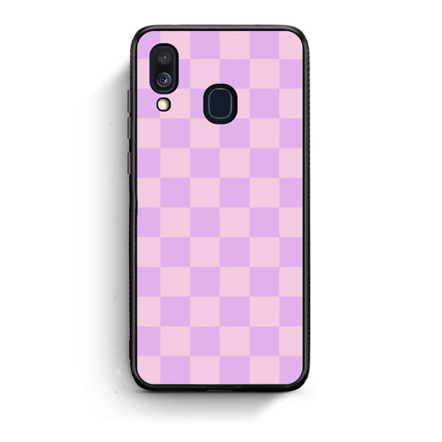 Θήκη Samsung Galaxy A40 Lavender and Pink Checkerboard από τη Smartfits με σχέδιο στο πίσω μέρος και μαύρο περίβλημα | Samsung Galaxy A40 Lavender and Pink Checkerboard case with colorful back and black bezels