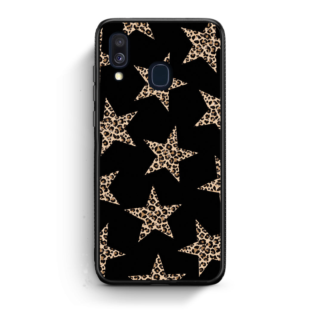 Θήκη Samsung Galaxy A40 Leopard Stars on Black από τη Smartfits με σχέδιο στο πίσω μέρος και μαύρο περίβλημα | Samsung Galaxy A40 Leopard Stars on Black case with colorful back and black bezels