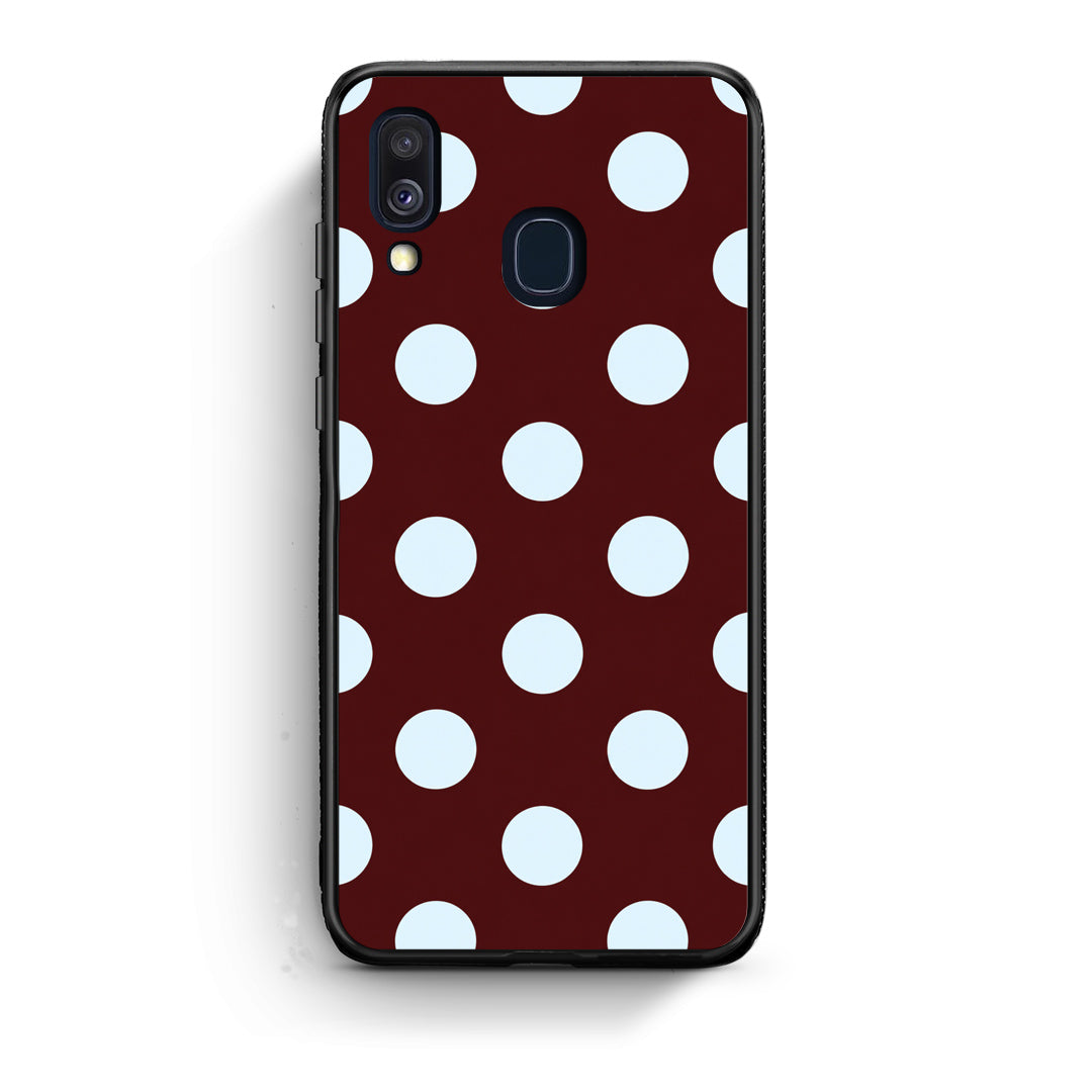 Θήκη Samsung Galaxy A40 Pale Blue Large Polka Dots on Burgundy από τη Smartfits με σχέδιο στο πίσω μέρος και μαύρο περίβλημα | Samsung Galaxy A40 Pale Blue Large Polka Dots on Burgundy case with colorful back and black bezels
