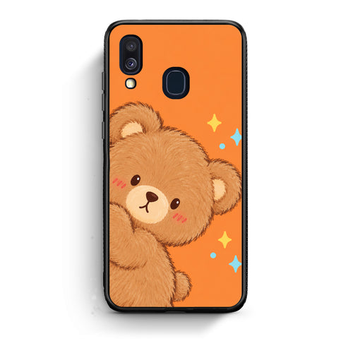 Θήκη Samsung Galaxy A40 Peekaboo Teddy on Orange από τη Smartfits με σχέδιο στο πίσω μέρος και μαύρο περίβλημα | Samsung Galaxy A40 Peekaboo Teddy on Orange case with colorful back and black bezels