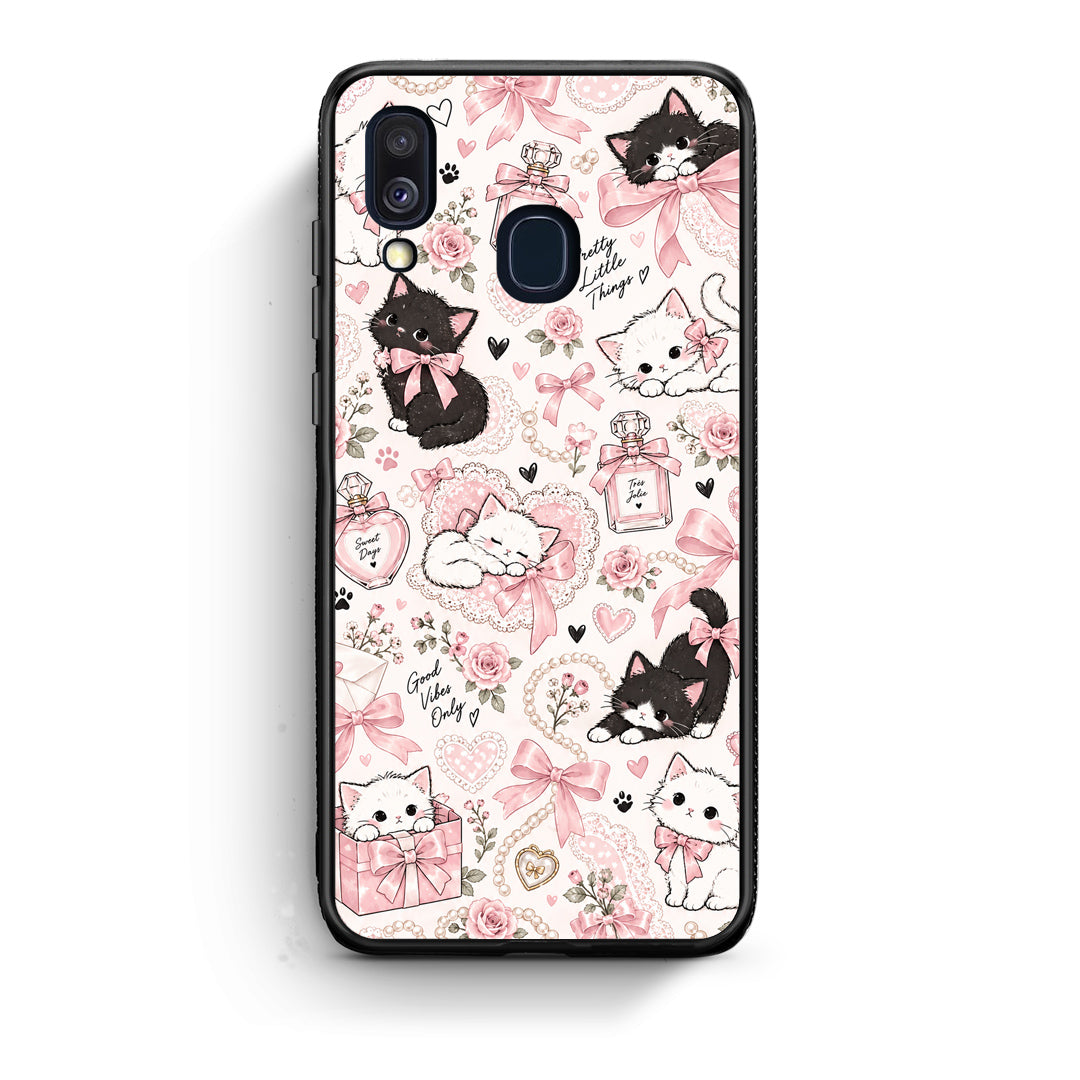 Θήκη Samsung Galaxy A40 Pink Bows and Kittens Collage από τη Smartfits με σχέδιο στο πίσω μέρος και μαύρο περίβλημα | Samsung Galaxy A40 Pink Bows and Kittens Collage case with colorful back and black bezels
