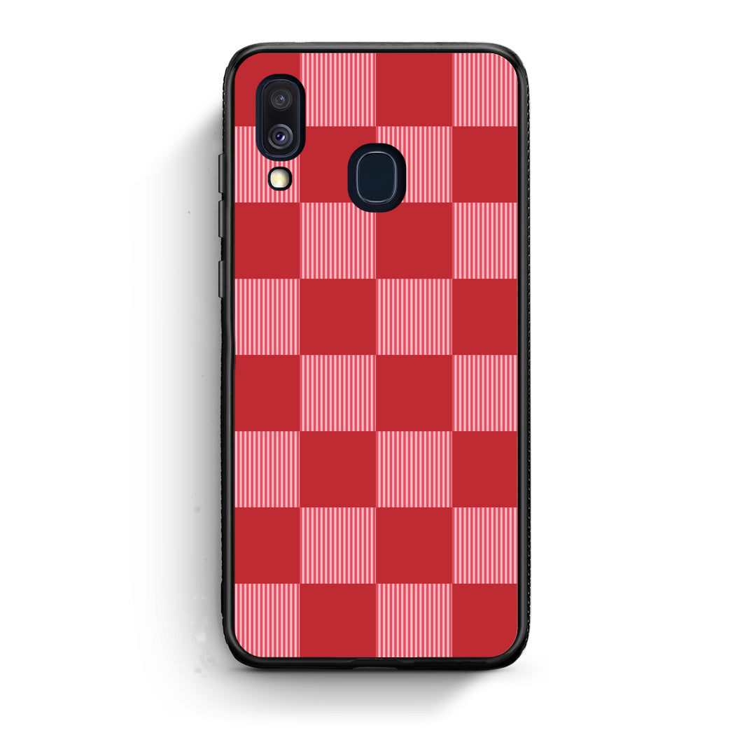 Θήκη Samsung Galaxy A40 Red and Pink Striped Checks από τη Smartfits με σχέδιο στο πίσω μέρος και μαύρο περίβλημα | Samsung Galaxy A40 Red and Pink Striped Checks case with colorful back and black bezels