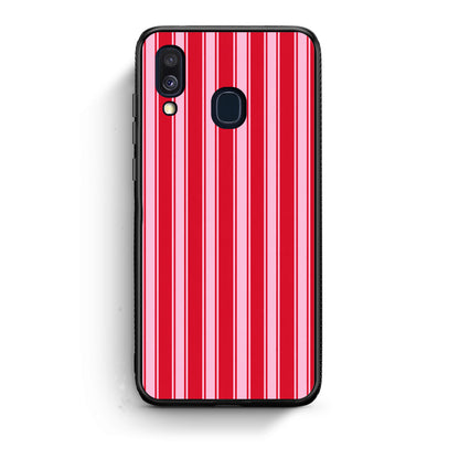 Θήκη Samsung Galaxy A40 Red and Pink Vertical Pinstripes από τη Smartfits με σχέδιο στο πίσω μέρος και μαύρο περίβλημα | Samsung Galaxy A40 Red and Pink Vertical Pinstripes case with colorful back and black bezels
