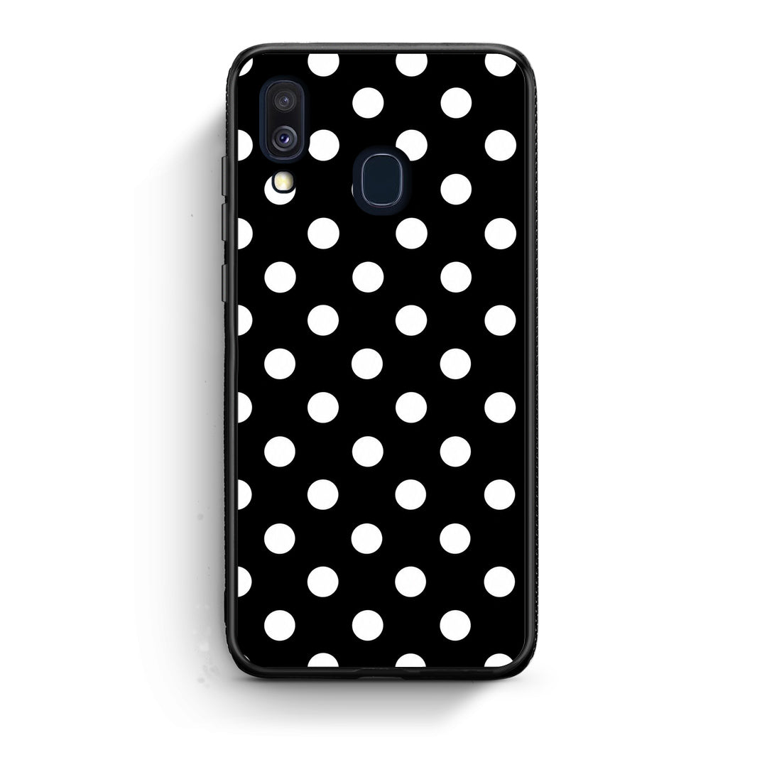 Θήκη Samsung Galaxy A40 White Polka Dots on Black από τη Smartfits με σχέδιο στο πίσω μέρος και μαύρο περίβλημα | Samsung Galaxy A40 White Polka Dots on Black case with colorful back and black bezels