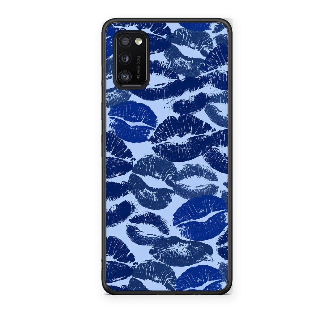 Θήκη Samsung Galaxy A41 Blue Lipstick Kisses από τη Smartfits με σχέδιο στο πίσω μέρος και μαύρο περίβλημα | Samsung Galaxy A41 Blue Lipstick Kisses case with colorful back and black bezels
