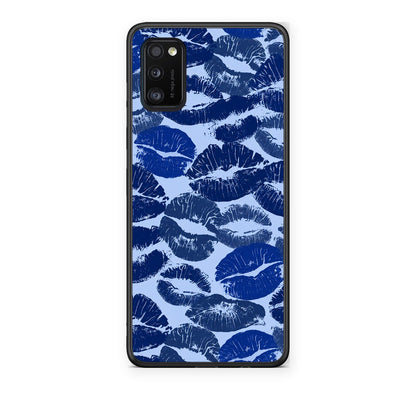 Θήκη Samsung Galaxy A41 Blue Lipstick Kisses από τη Smartfits με σχέδιο στο πίσω μέρος και μαύρο περίβλημα | Samsung Galaxy A41 Blue Lipstick Kisses case with colorful back and black bezels