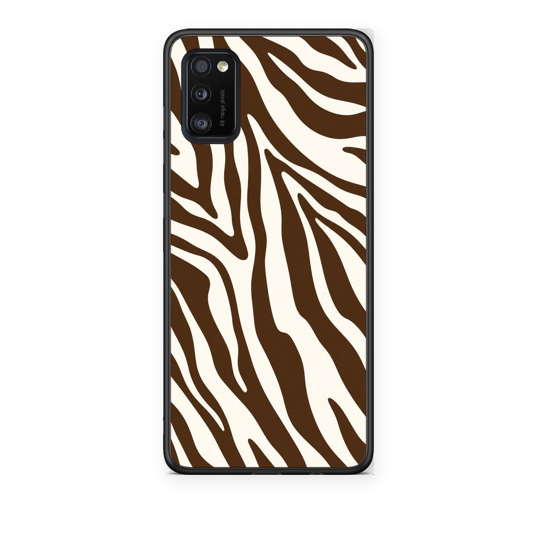 Θήκη Samsung Galaxy A41 Brown and Cream Zebra Stripes από τη Smartfits με σχέδιο στο πίσω μέρος και μαύρο περίβλημα | Samsung Galaxy A41 Brown and Cream Zebra Stripes case with colorful back and black bezels