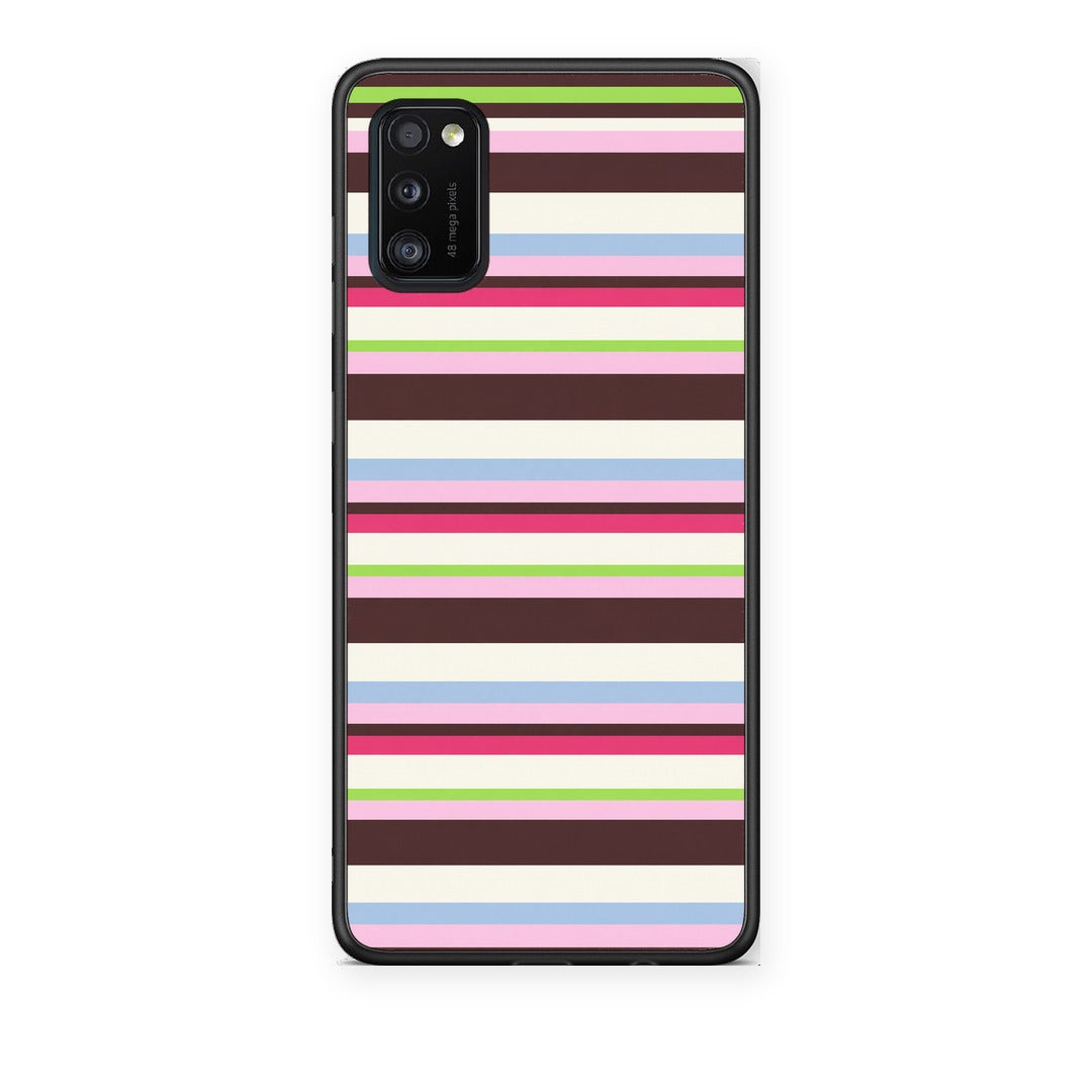 Θήκη Samsung Galaxy A41 Multicolour Horizontal Stripes από τη Smartfits με σχέδιο στο πίσω μέρος και μαύρο περίβλημα | Samsung Galaxy A41 Multicolour Horizontal Stripes case with colorful back and black bezels