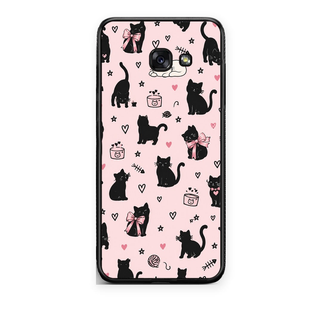 Θήκη Samsung Galaxy A5 2017 Black Cat Doodles on Pink από τη Smartfits με σχέδιο στο πίσω μέρος και μαύρο περίβλημα | Samsung Galaxy A5 2017 Black Cat Doodles on Pink case with colorful back and black bezels