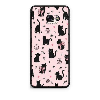Θήκη Samsung Galaxy A5 2017 Black Cat Doodles on Pink από τη Smartfits με σχέδιο στο πίσω μέρος και μαύρο περίβλημα | Samsung Galaxy A5 2017 Black Cat Doodles on Pink case with colorful back and black bezels