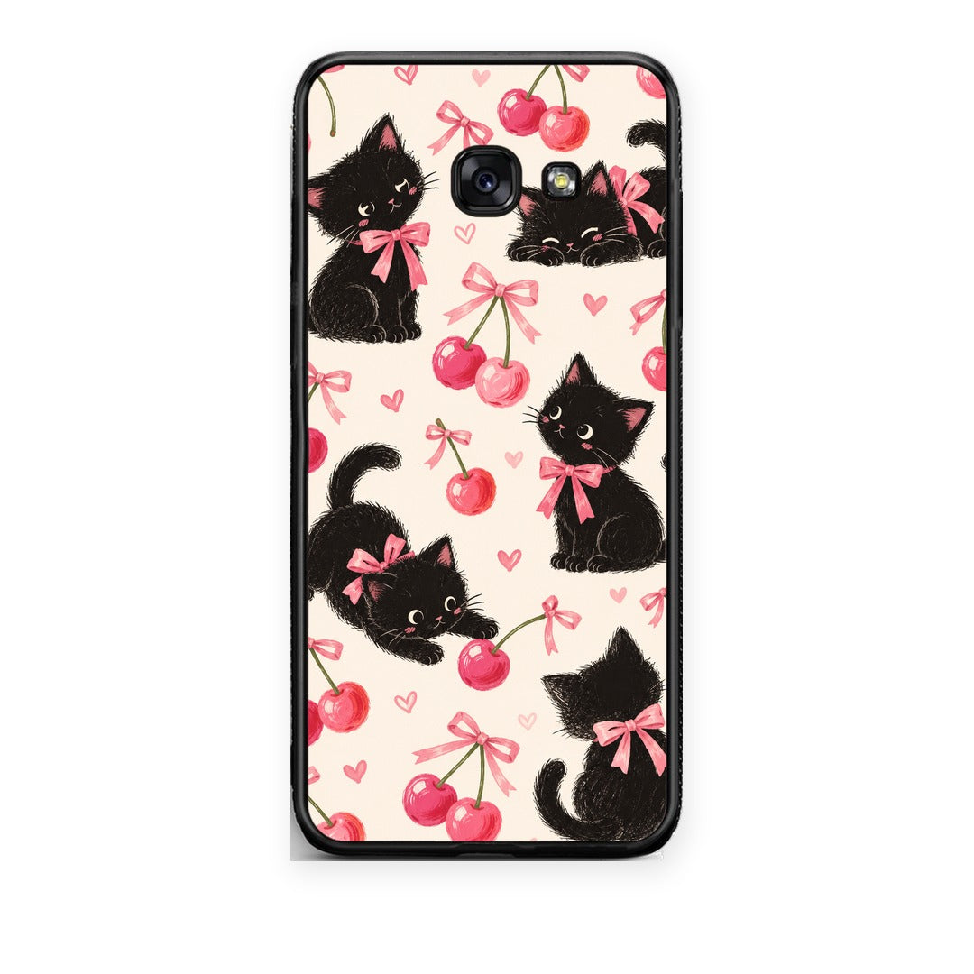 Θήκη Samsung Galaxy A5 2017 Black Kittens and Cherries on Cream από τη Smartfits με σχέδιο στο πίσω μέρος και μαύρο περίβλημα | Samsung Galaxy A5 2017 Black Kittens and Cherries on Cream case with colorful back and black bezels