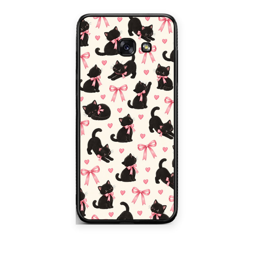 Θήκη Samsung Galaxy A5 2017 Black Kittens and Pink Bows on Cream Small από τη Smartfits με σχέδιο στο πίσω μέρος και μαύρο περίβλημα | Samsung Galaxy A5 2017 Black Kittens and Pink Bows on Cream Small case with colorful back and black bezels