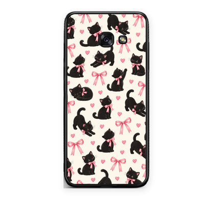Θήκη Samsung Galaxy A5 2017 Black Kittens and Pink Bows on Cream Small από τη Smartfits με σχέδιο στο πίσω μέρος και μαύρο περίβλημα | Samsung Galaxy A5 2017 Black Kittens and Pink Bows on Cream Small case with colorful back and black bezels