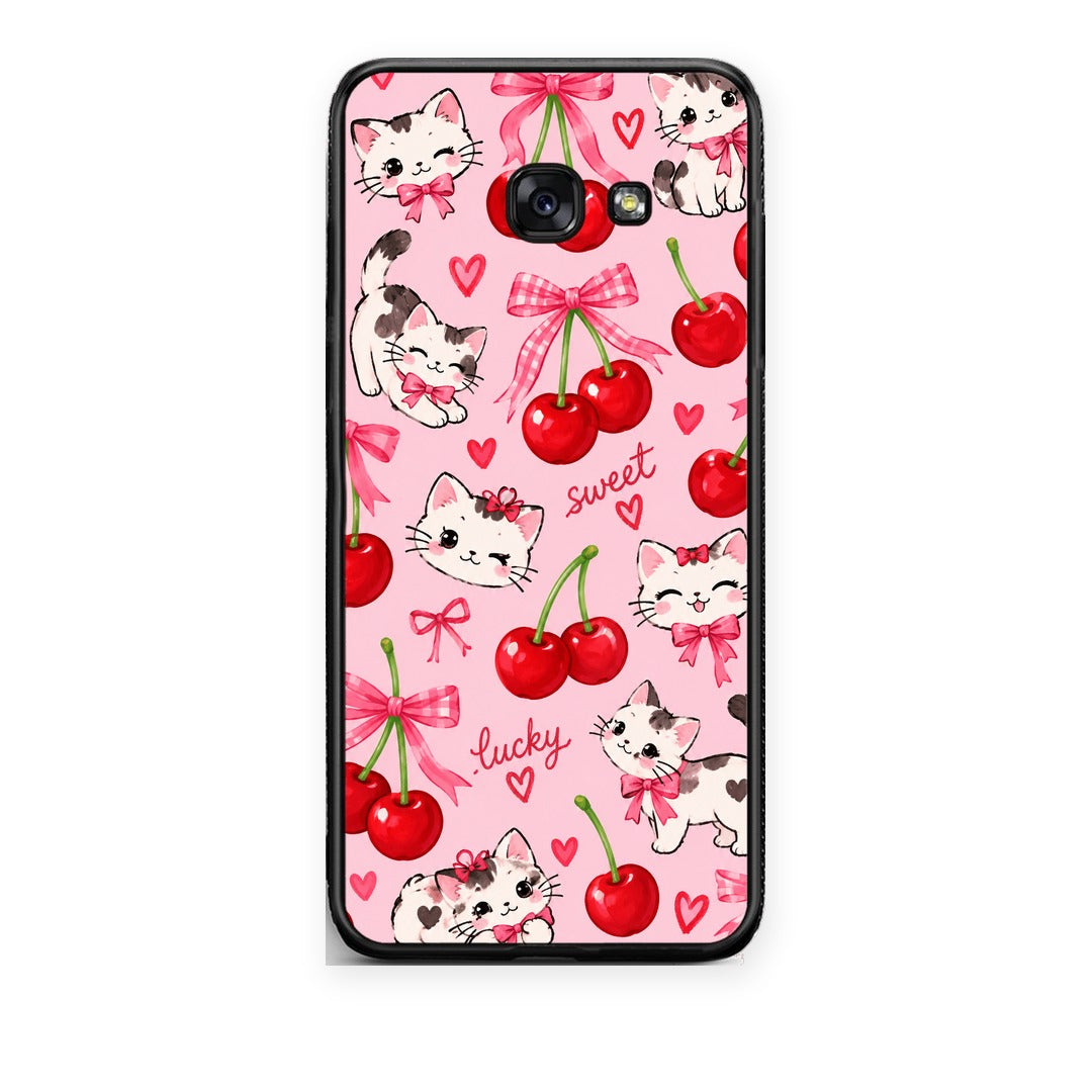Θήκη Samsung Galaxy A5 2017 Cherries Bows and Kittens on Pink από τη Smartfits με σχέδιο στο πίσω μέρος και μαύρο περίβλημα | Samsung Galaxy A5 2017 Cherries Bows and Kittens on Pink case with colorful back and black bezels