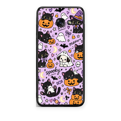 Θήκη Samsung Galaxy A5 2017 Halloween Black Cats on Lilac από τη Smartfits με σχέδιο στο πίσω μέρος και μαύρο περίβλημα | Samsung Galaxy A5 2017 Halloween Black Cats on Lilac case with colorful back and black bezels