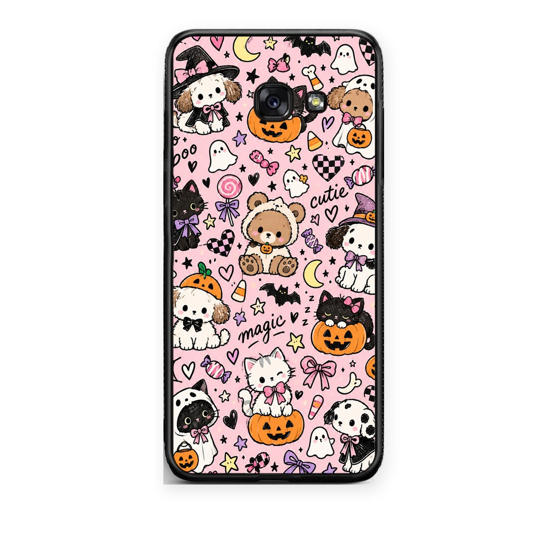 Θήκη Samsung Galaxy A5 2017 Halloween Cute Animals on Pink από τη Smartfits με σχέδιο στο πίσω μέρος και μαύρο περίβλημα | Samsung Galaxy A5 2017 Halloween Cute Animals on Pink case with colorful back and black bezels