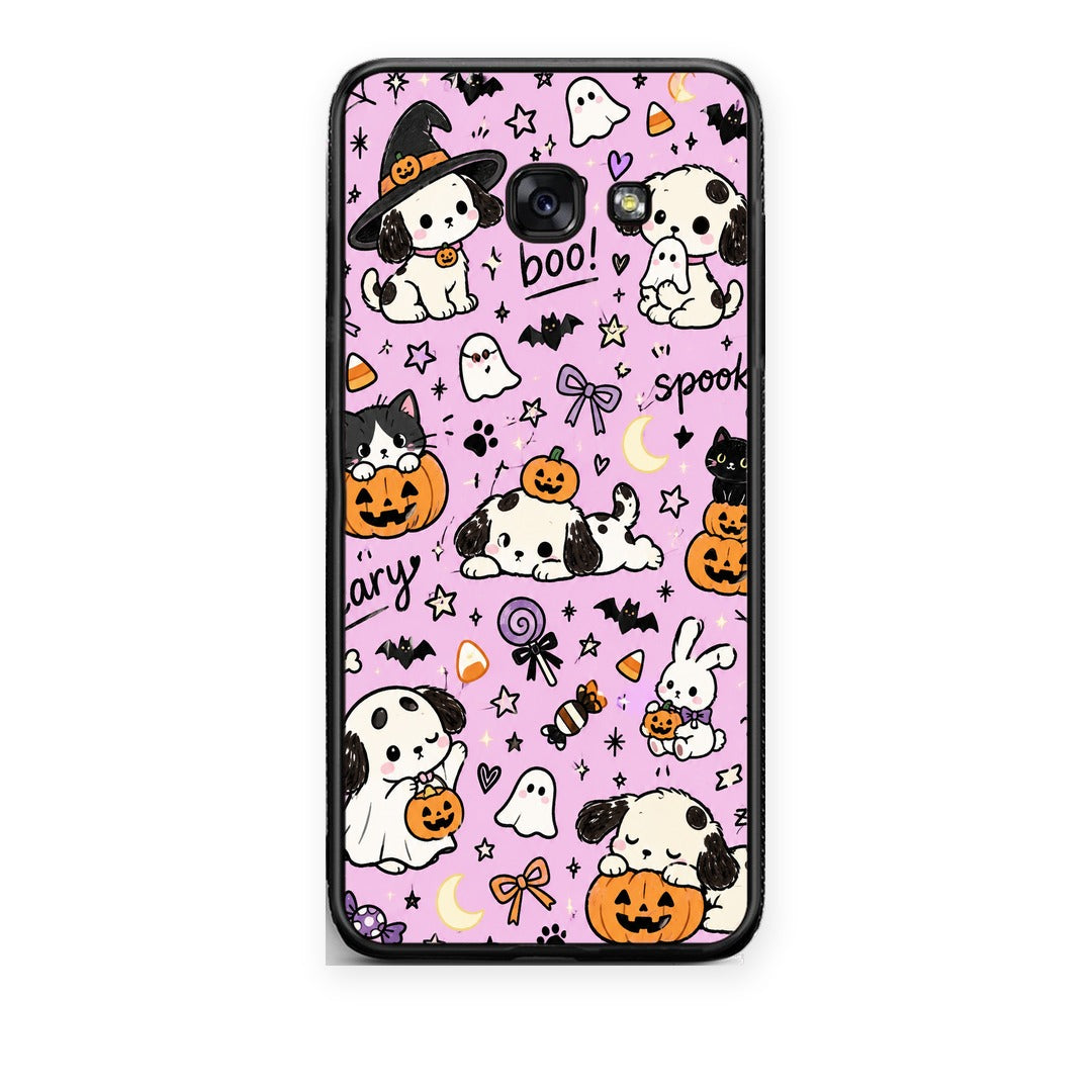 Θήκη Samsung Galaxy A5 2017 Halloween Puppies and Friends on Lilac από τη Smartfits με σχέδιο στο πίσω μέρος και μαύρο περίβλημα | Samsung Galaxy A5 2017 Halloween Puppies and Friends on Lilac case with colorful back and black bezels