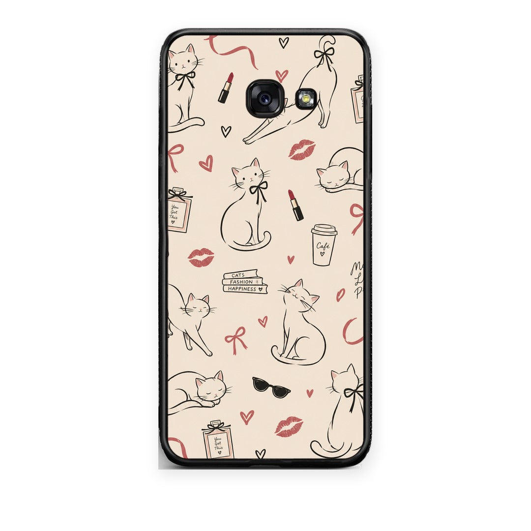 Θήκη Samsung Galaxy A5 2017 Minimal Cat and Fashion Doodles on Cream από τη Smartfits με σχέδιο στο πίσω μέρος και μαύρο περίβλημα | Samsung Galaxy A5 2017 Minimal Cat and Fashion Doodles on Cream case with colorful back and black bezels