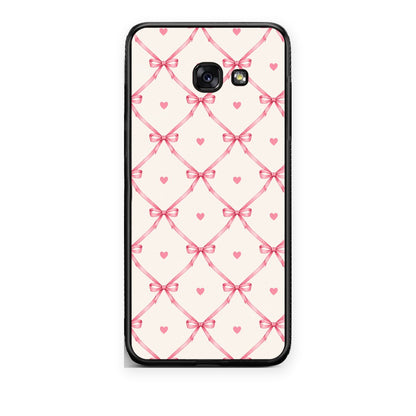 Θήκη Samsung Galaxy A5 2017 Pink Bow Lattice and Hearts on Cream από τη Smartfits με σχέδιο στο πίσω μέρος και μαύρο περίβλημα | Samsung Galaxy A5 2017 Pink Bow Lattice and Hearts on Cream case with colorful back and black bezels