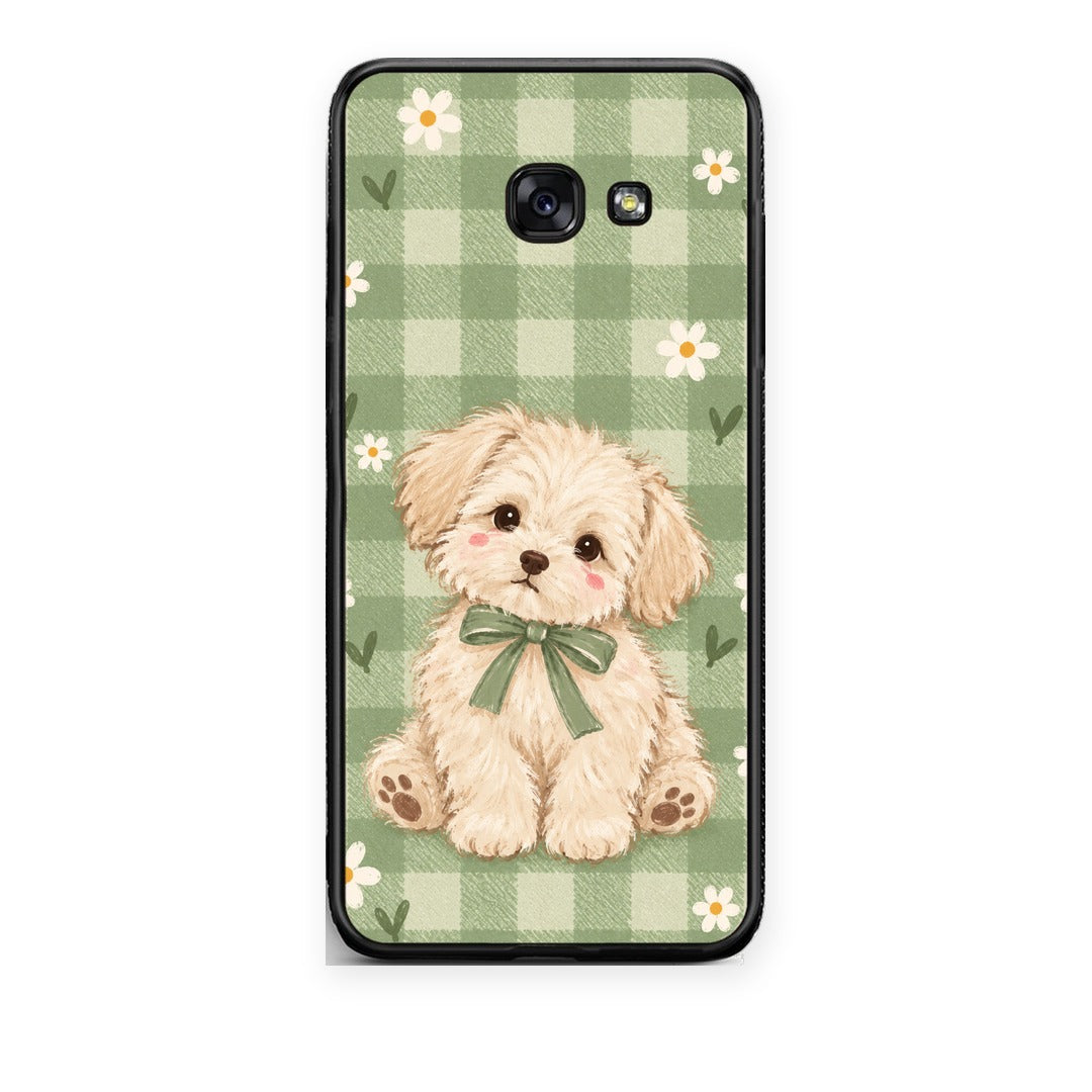 Θήκη Samsung Galaxy A5 2017 Puppy and Daisies on Sage Gingham από τη Smartfits με σχέδιο στο πίσω μέρος και μαύρο περίβλημα | Samsung Galaxy A5 2017 Puppy and Daisies on Sage Gingham case with colorful back and black bezels