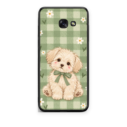 Θήκη Samsung Galaxy A5 2017 Puppy and Daisies on Sage Gingham από τη Smartfits με σχέδιο στο πίσω μέρος και μαύρο περίβλημα | Samsung Galaxy A5 2017 Puppy and Daisies on Sage Gingham case with colorful back and black bezels