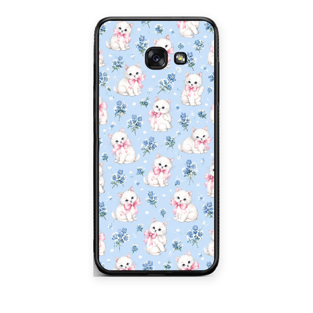 Θήκη Samsung Galaxy A5 2017 White Kittens and Blue Flowers Small από τη Smartfits με σχέδιο στο πίσω μέρος και μαύρο περίβλημα | Samsung Galaxy A5 2017 White Kittens and Blue Flowers Small case with colorful back and black bezels