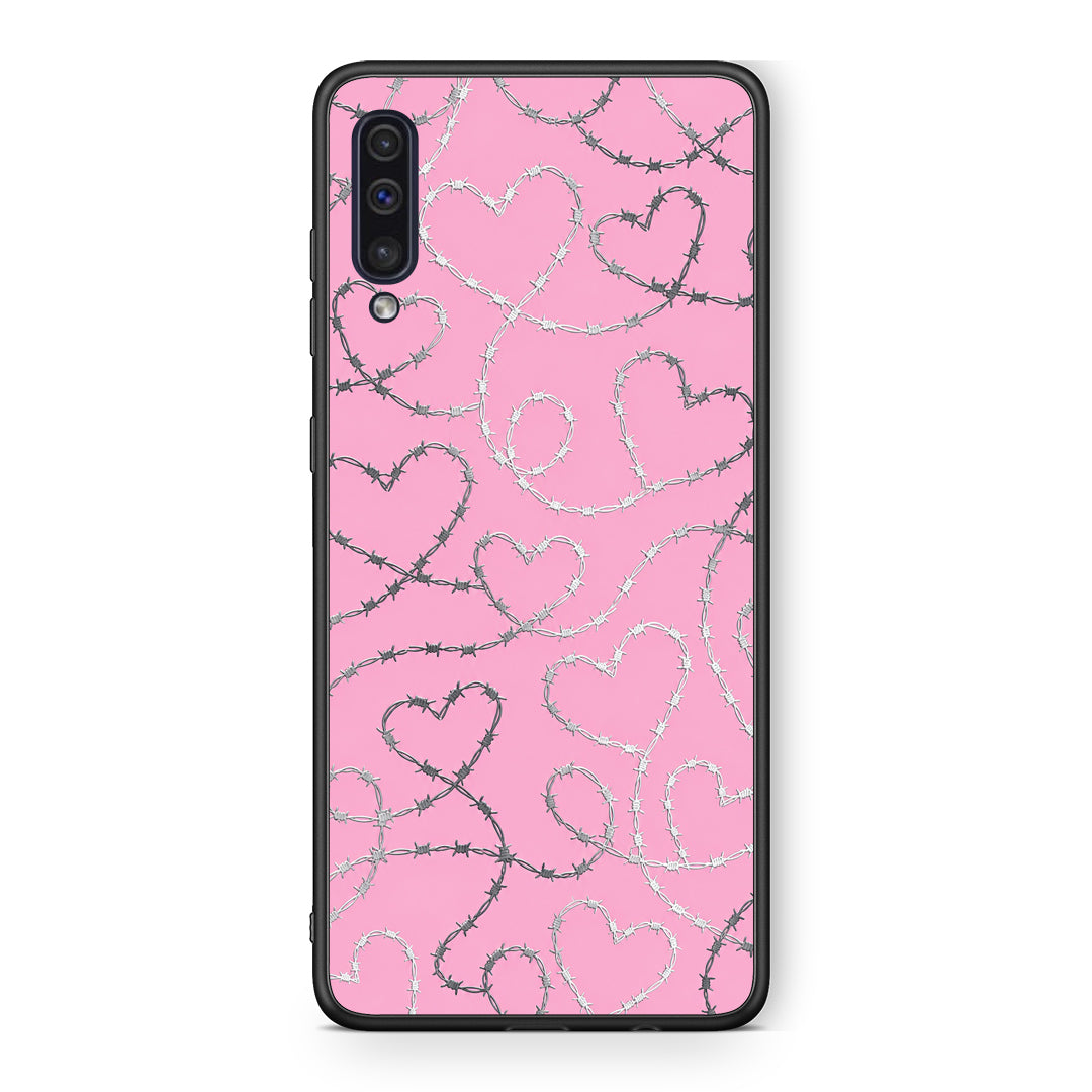 Θήκη Samsung Galaxy A50 / A30s Barbed Wire Hearts on Pink από τη Smartfits με σχέδιο στο πίσω μέρος και μαύρο περίβλημα | Samsung Galaxy A50 / A30s Barbed Wire Hearts on Pink case with colorful back and black bezels