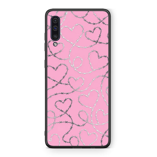 Θήκη Samsung Galaxy A50 / A30s Barbed Wire Hearts on Pink από τη Smartfits με σχέδιο στο πίσω μέρος και μαύρο περίβλημα | Samsung Galaxy A50 / A30s Barbed Wire Hearts on Pink case with colorful back and black bezels