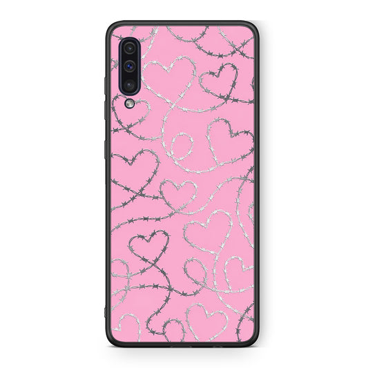 Θήκη Samsung Galaxy A50 / A30s Barbed Wire Hearts on Pink από τη Smartfits με σχέδιο στο πίσω μέρος και μαύρο περίβλημα | Samsung Galaxy A50 / A30s Barbed Wire Hearts on Pink case with colorful back and black bezels