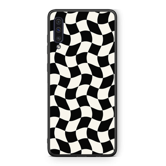 Θήκη Samsung Galaxy A50 / A30s Black and Cream Wavy Checkerboard από τη Smartfits με σχέδιο στο πίσω μέρος και μαύρο περίβλημα | Samsung Galaxy A50 / A30s Black and Cream Wavy Checkerboard case with colorful back and black bezels