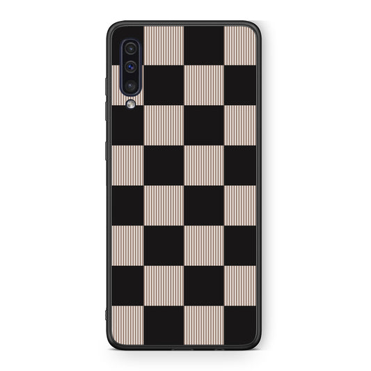 Θήκη Samsung Galaxy A50 / A30s Black and Taupe Striped Checks από τη Smartfits με σχέδιο στο πίσω μέρος και μαύρο περίβλημα | Samsung Galaxy A50 / A30s Black and Taupe Striped Checks case with colorful back and black bezels