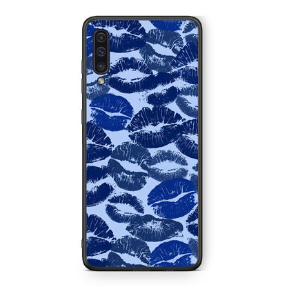 Θήκη Samsung Galaxy A50 / A30s Blue Lipstick Kisses από τη Smartfits με σχέδιο στο πίσω μέρος και μαύρο περίβλημα | Samsung Galaxy A50 / A30s Blue Lipstick Kisses case with colorful back and black bezels