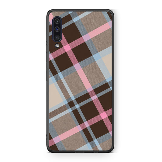 Θήκη Samsung Galaxy A50 / A30s Brown Pink and Blue Diagonal Plaid από τη Smartfits με σχέδιο στο πίσω μέρος και μαύρο περίβλημα | Samsung Galaxy A50 / A30s Brown Pink and Blue Diagonal Plaid case with colorful back and black bezels