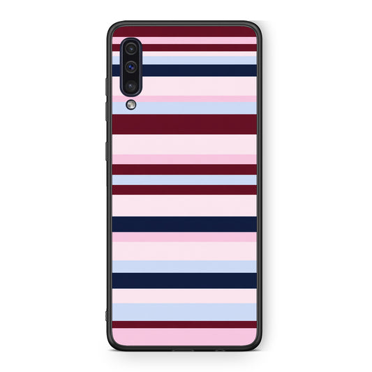 Θήκη Samsung Galaxy A50 / A30s Burgundy Pink and Blue Horizontal Stripes από τη Smartfits με σχέδιο στο πίσω μέρος και μαύρο περίβλημα | Samsung Galaxy A50 / A30s Burgundy Pink and Blue Horizontal Stripes case with colorful back and black bezels